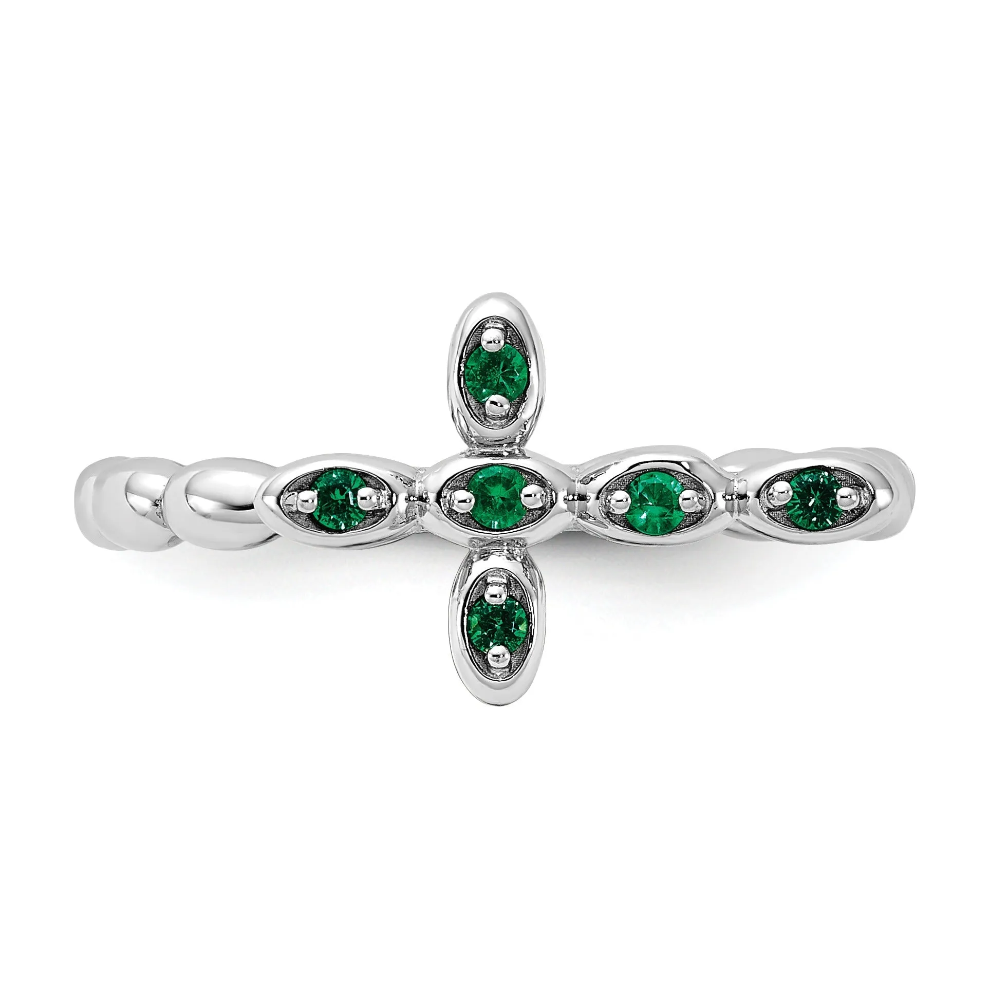 0.01 Ct Round Green Lab Created Emerald Prong Silver Stackable Cross Ring sold by Zulily product image thumbnail 4