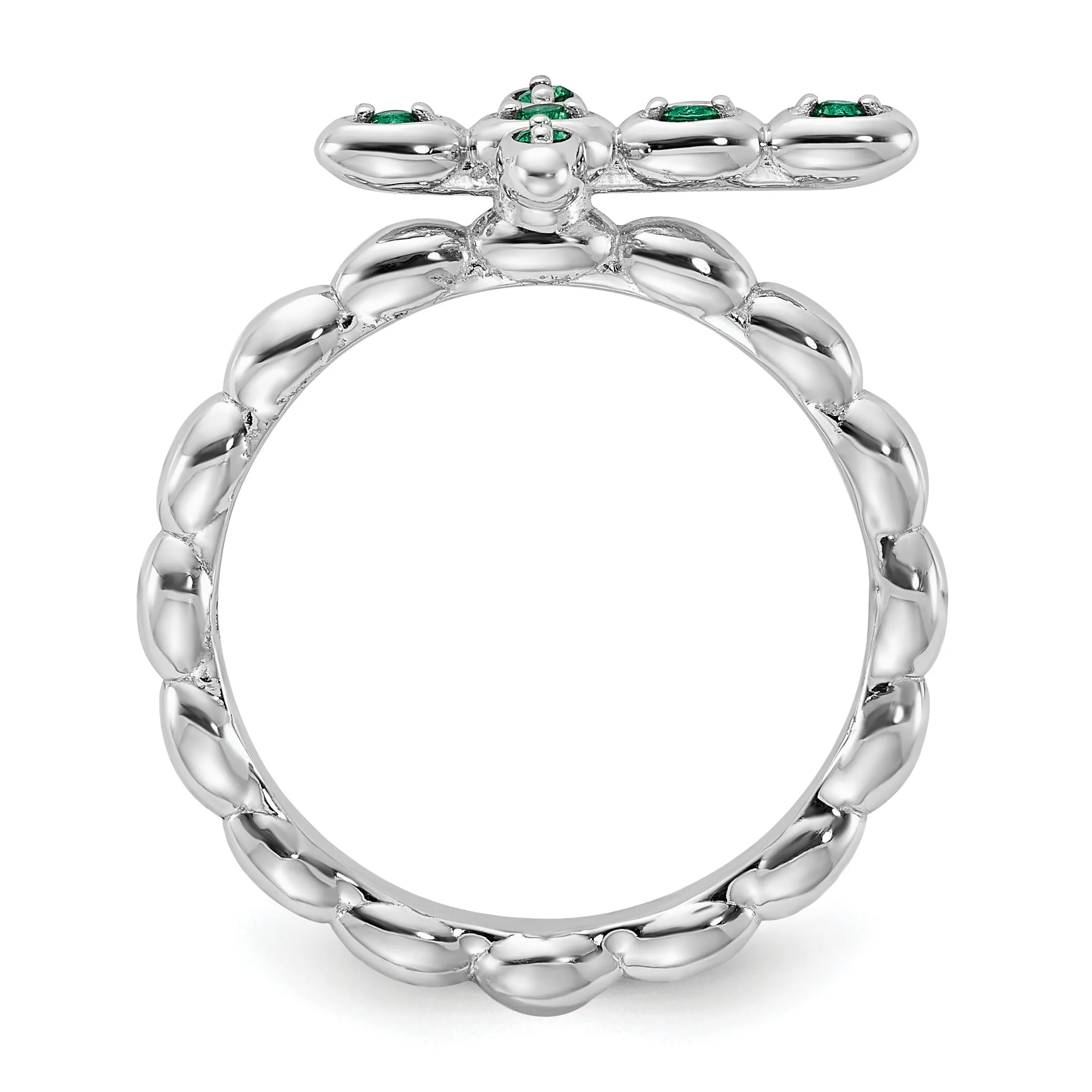 0.01 Ct Round Green Lab Created Emerald Prong Silver Stackable Cross Ring sold by Zulily product image thumbnail 2