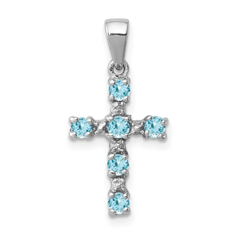 Sterling Silver Natural Blue Sky Blue Topaz and Diamond Cross Pendant made by Zulily