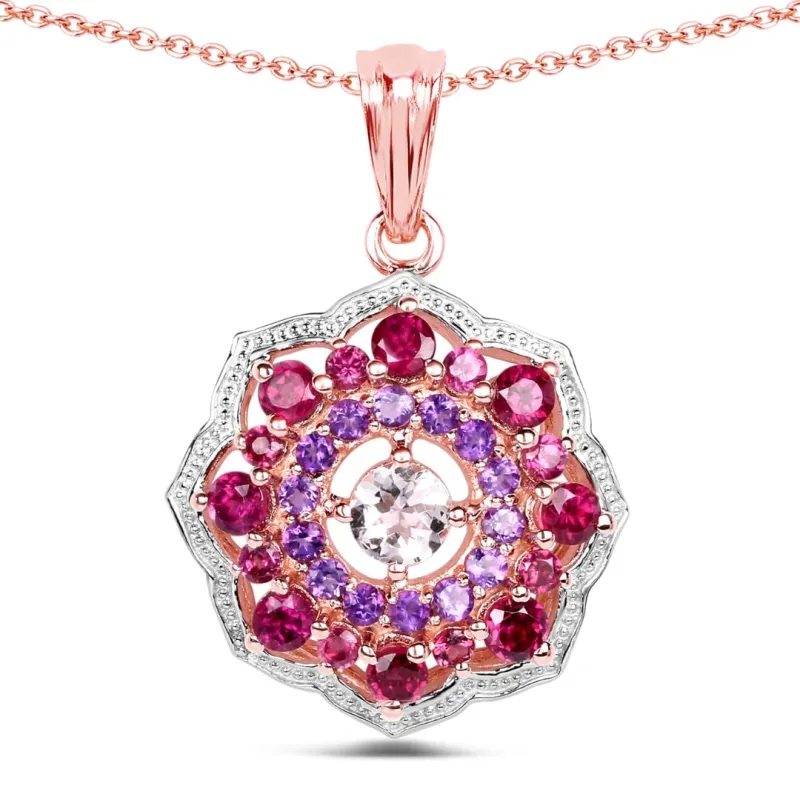 Rhodolite Garnet & Amethyst Prong Rose Gold Plated Silver Cluster Pendant Necklace made by Zulily