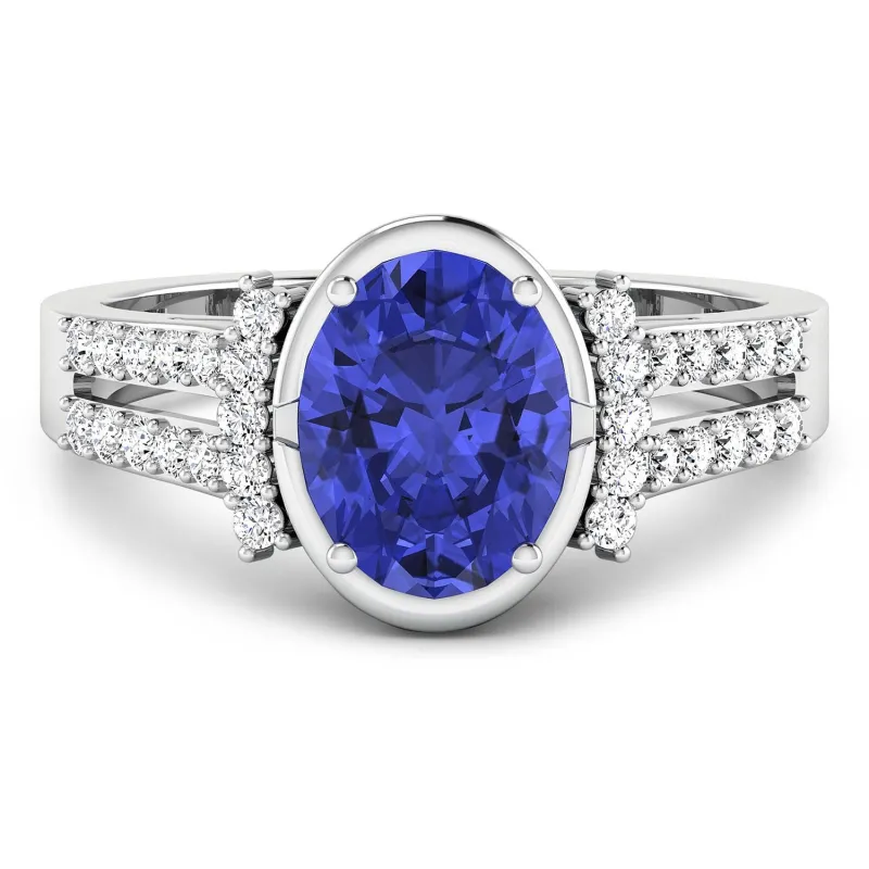 1.41 Ct Oval Violet Tanzanite & Lab Diamond Bezel 14K Gold Bridge Ring made by Zulily