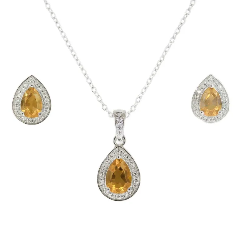 Natural Pear Shaped Citrine Necklace and Earrings Jewelry Sets made by Zulily
