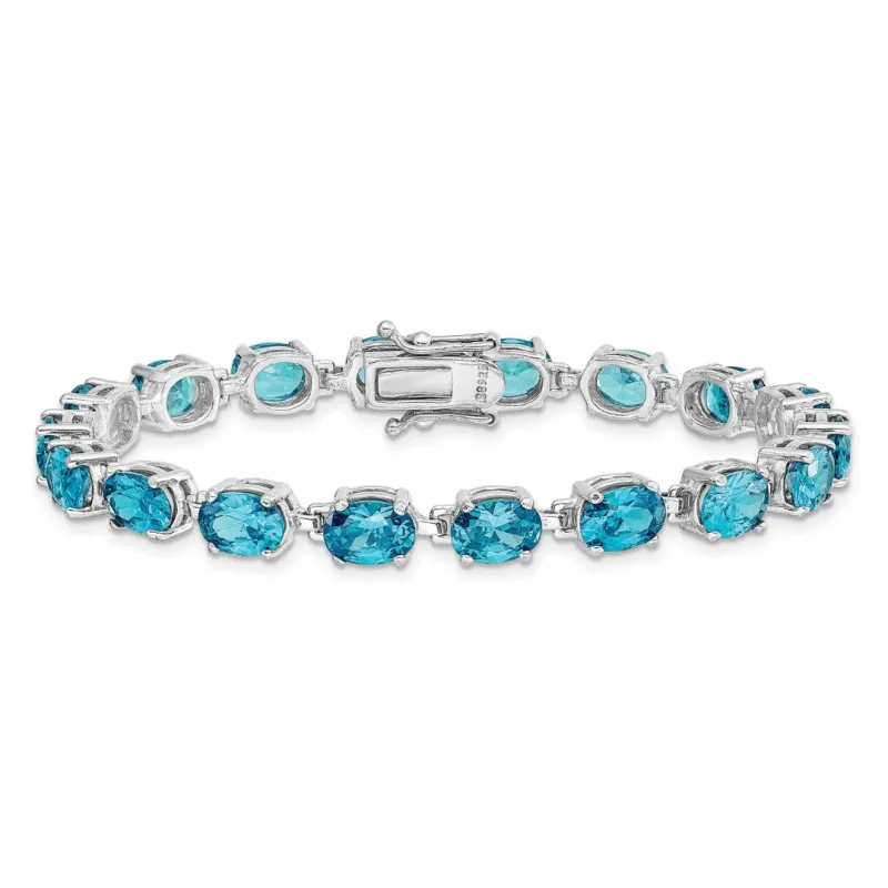 4.75 Ct Oval Swiss Blue Topaz Prong Sterling Silver Tennis Bracelet made by Zulily