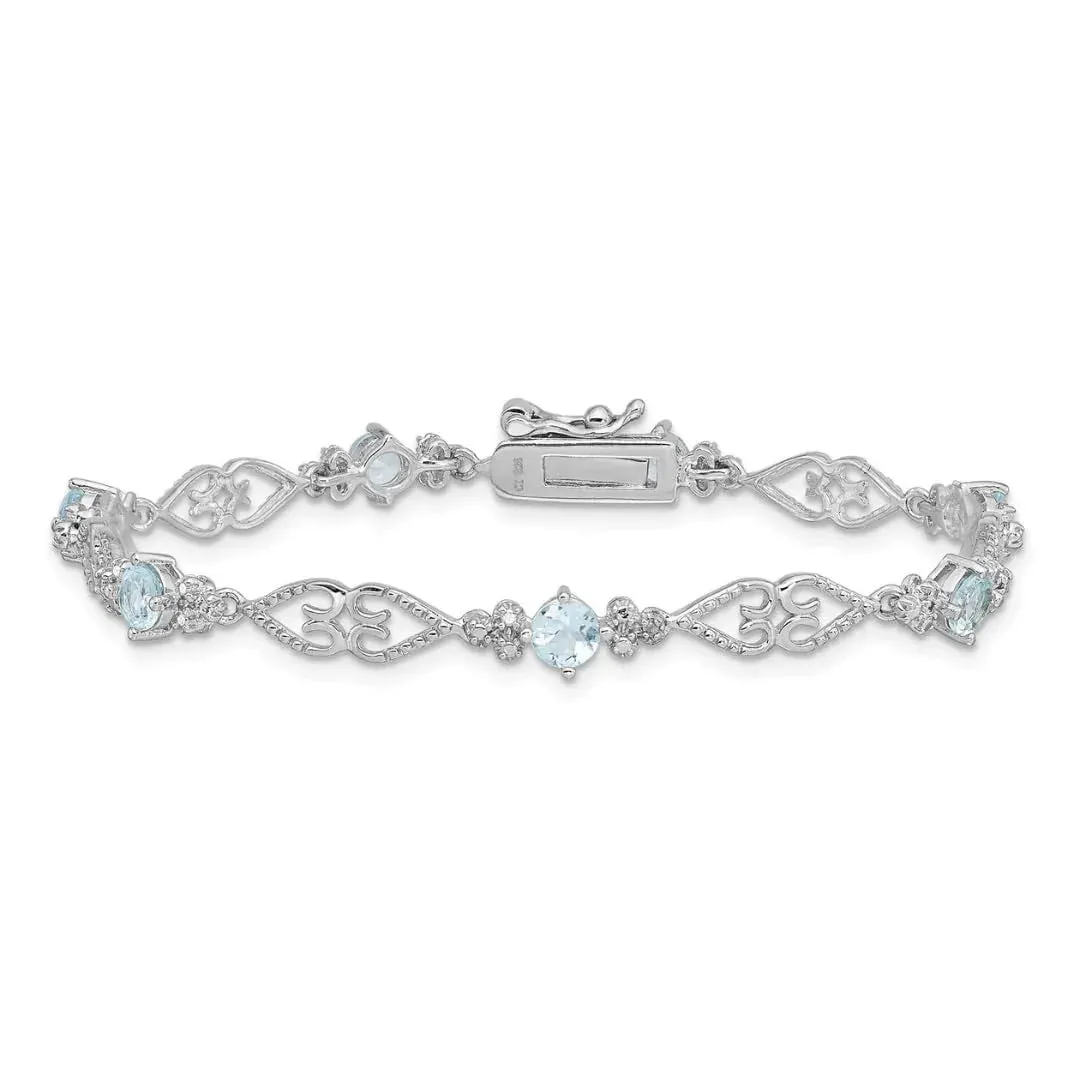 Genuine Sterling Silver Aquamarine Diamond Bracelet sold by Zulily product image thumbnail 2