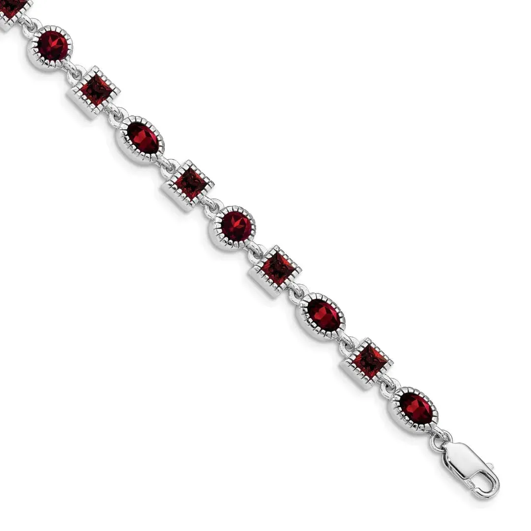 Genuine Red Garnet Sterling Silver Link Bracelets sold by Zulily