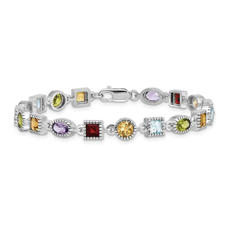Natural Multi Stone Sterling Silver Birthstone Bracelet made by Zulily