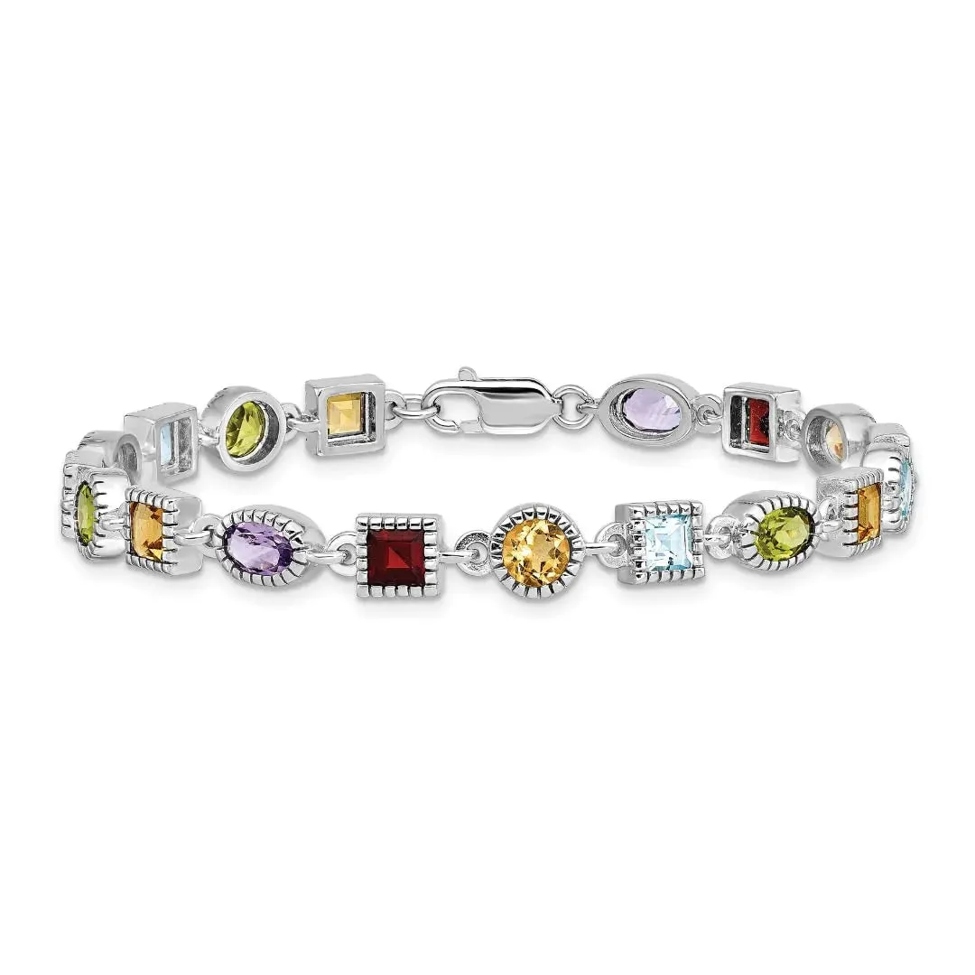 Natural Multi Stone Sterling Silver Birthstone Bracelet sold by Zulily
