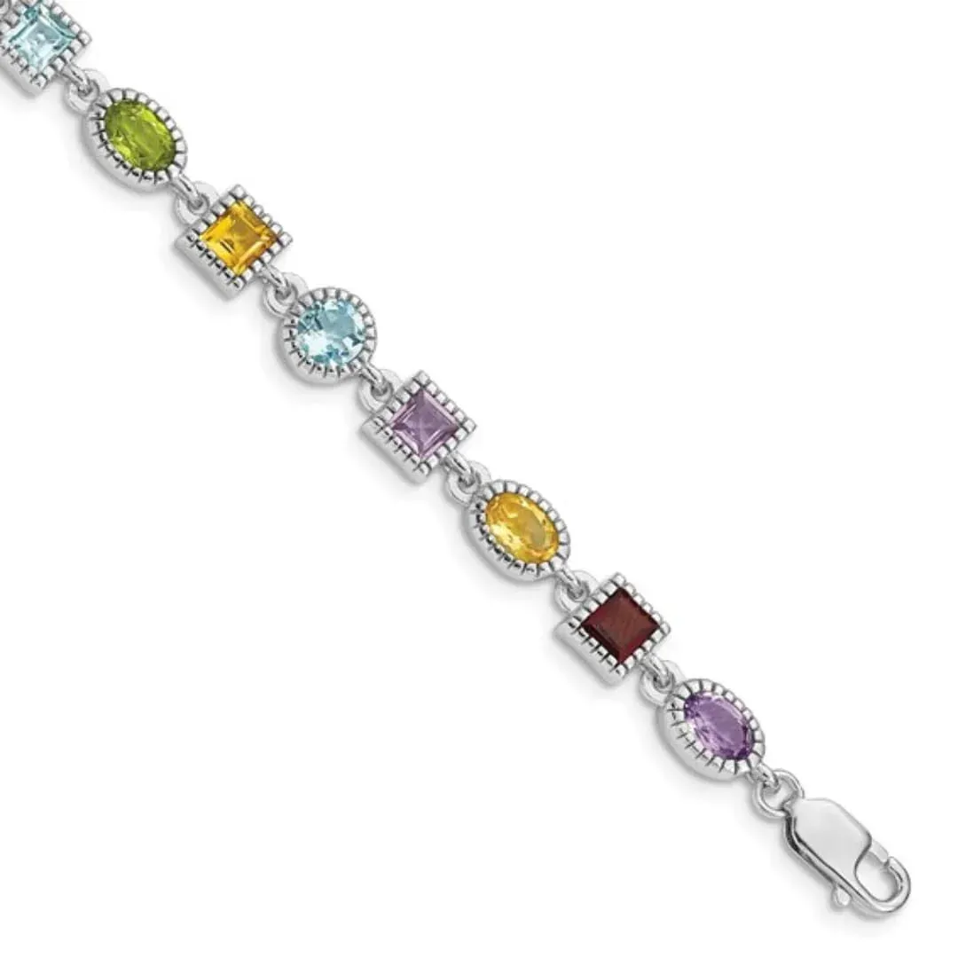 Natural Multi Stone Sterling Silver Birthstone Bracelet sold by Zulily product image thumbnail 2