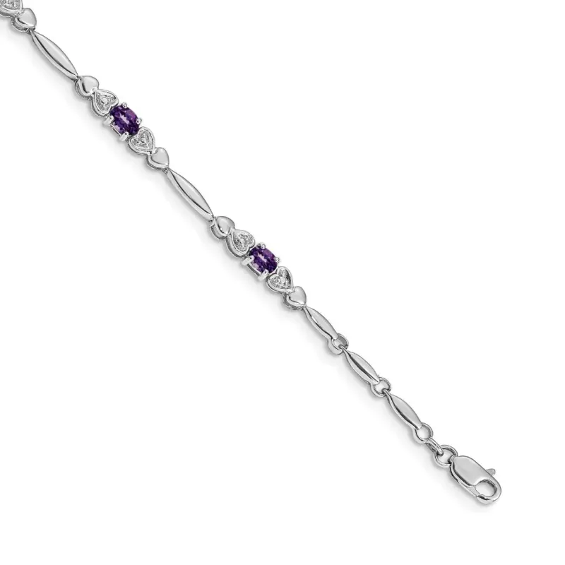 14k White Gold Unisex Oval Amethyst Heart 7 inch Bracelet made by Zulily