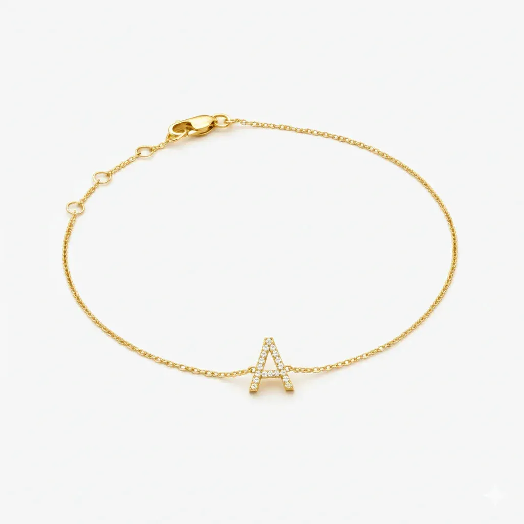Mini Block Initial Diamond Bracelet Gold sold by Zulily