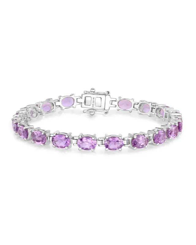 14.40 Ct Oval Purple Amethyst Prong Sterling Silver Tennis Bracelet made by Zulily