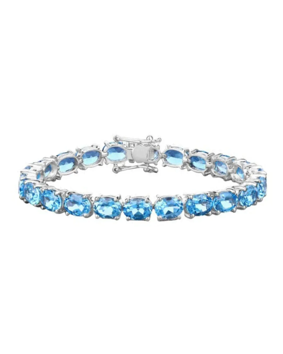 35.20 Ct Oval Swiss Blue Topaz Prong Sterling Silver Tennis Bracelet sold by Zulily