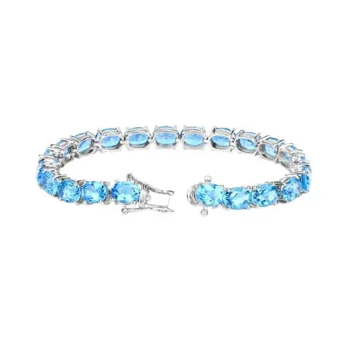 35.20 Ct Oval Swiss Blue Topaz Prong Sterling Silver Tennis Bracelet sold by Zulily product image thumbnail 3