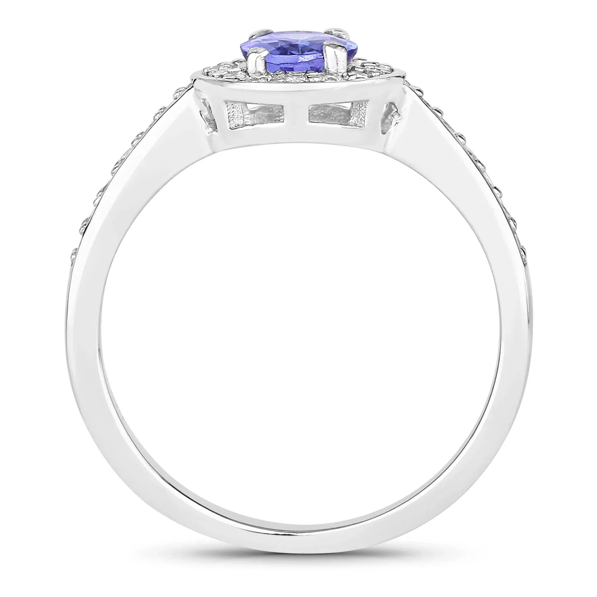 0.75 Ct Oval Violet Tanzanite & Lab Diamond Prong Silver Pave Halo Bridge Ring sold by Zulily product image thumbnail 3