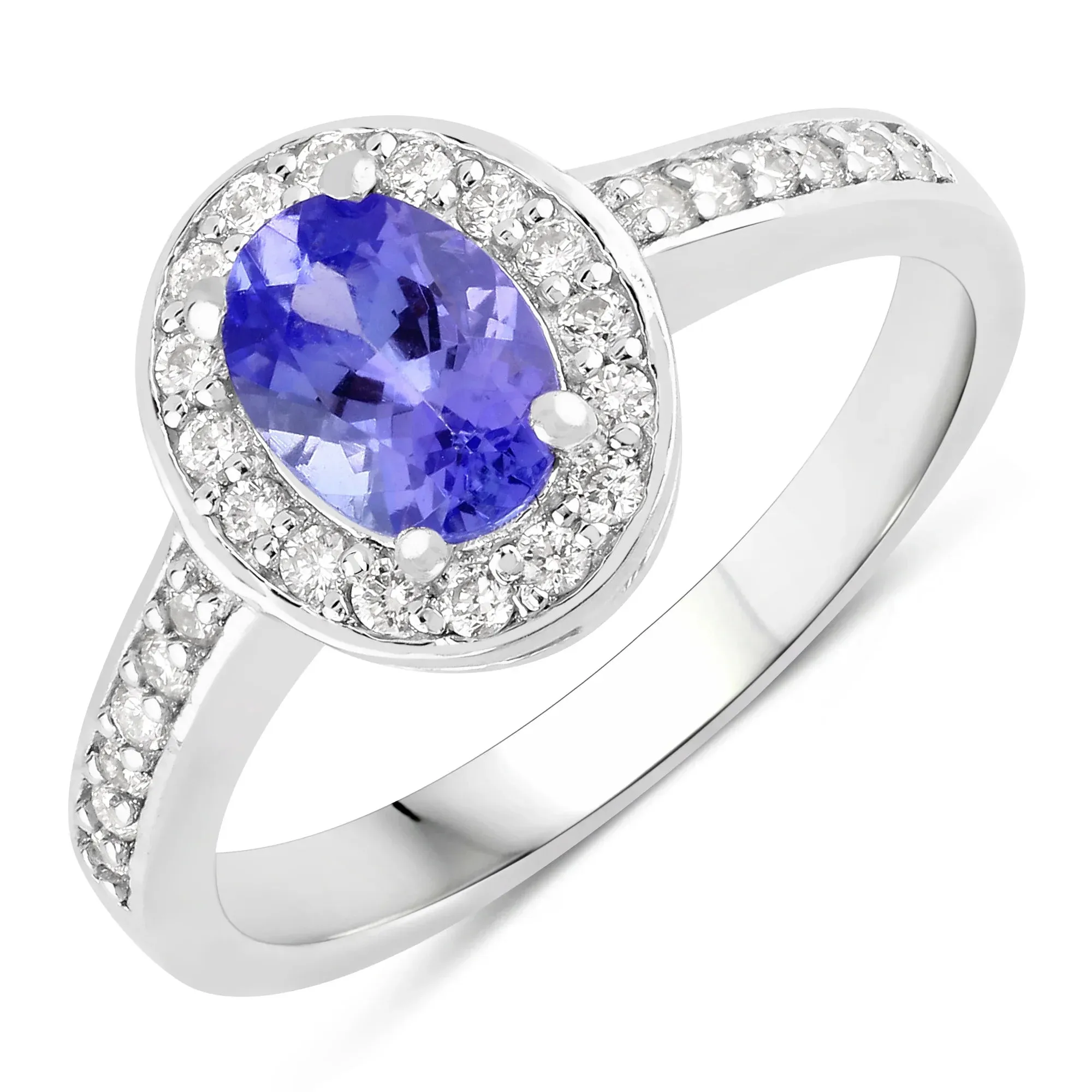 0.75 Ct Oval Violet Tanzanite & Lab Diamond Prong Silver Pave Halo Bridge Ring sold by Zulily product image thumbnail 2