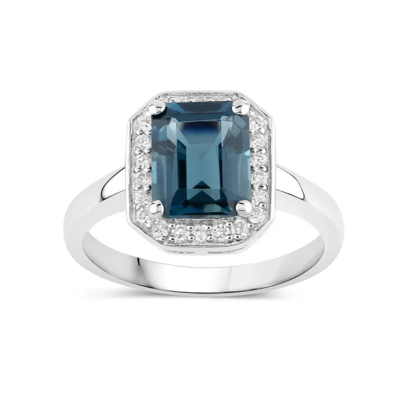 2.80 Ct Octagon London Blue Topaz and Lab Diamond Prong Silver Halo Ring made by Zulily
