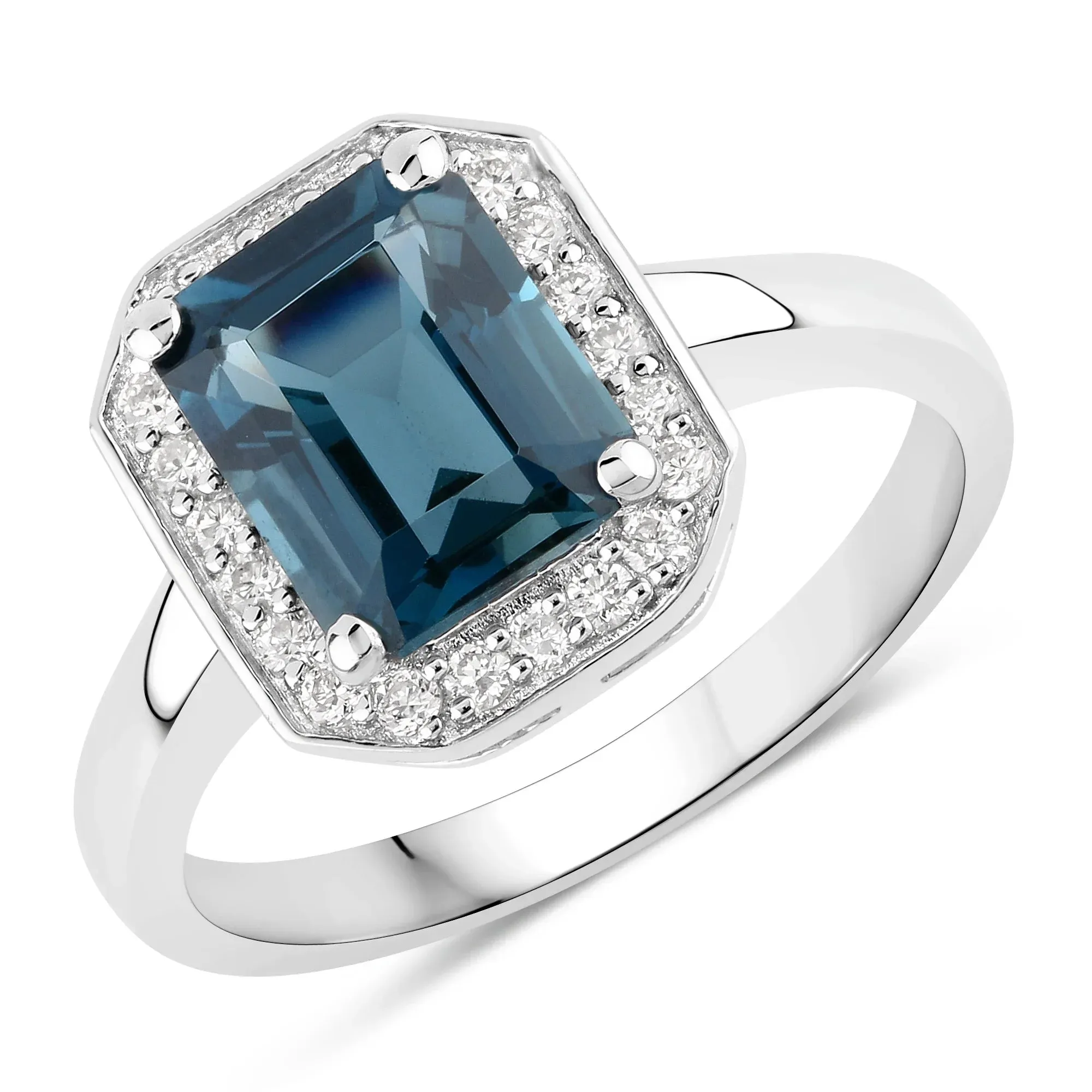 2.80 Ct Octagon London Blue Topaz and Lab Diamond Prong Silver Halo Ring sold by Zulily product image thumbnail 2