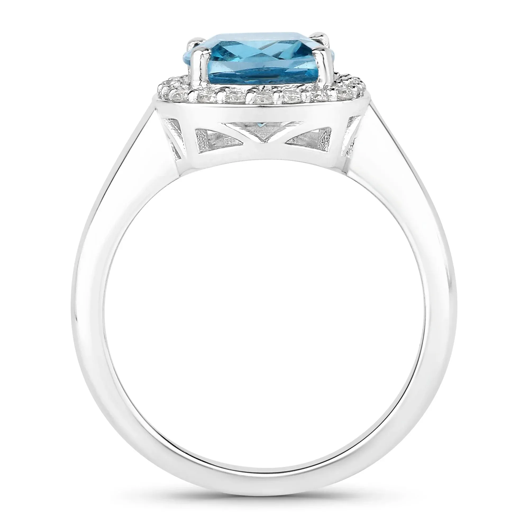2.50 Ct Cushion London Blue Topaz and Lab Diamond Prong Silver Halo Ring sold by Zulily product image thumbnail 3