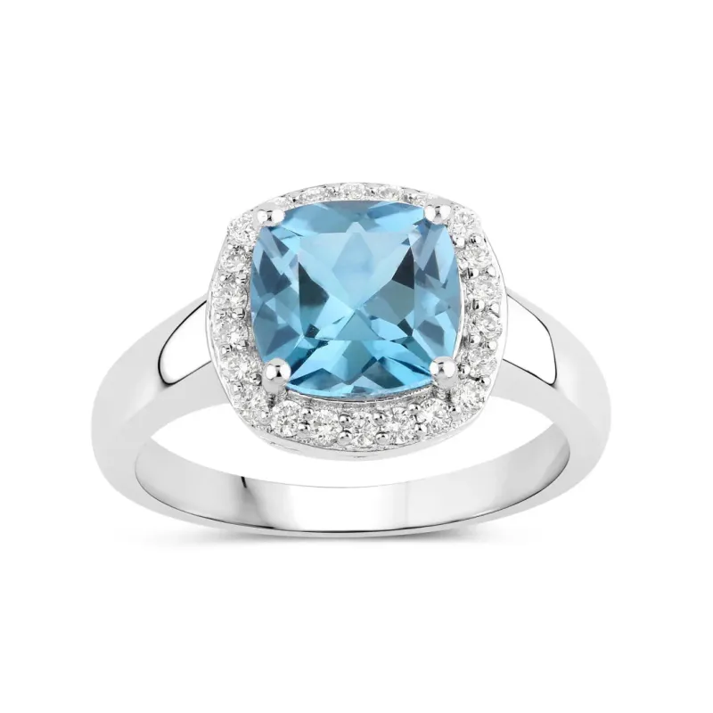 2.50 Ct Cushion London Blue Topaz and Lab Diamond Prong Silver Halo Ring made by Zulily