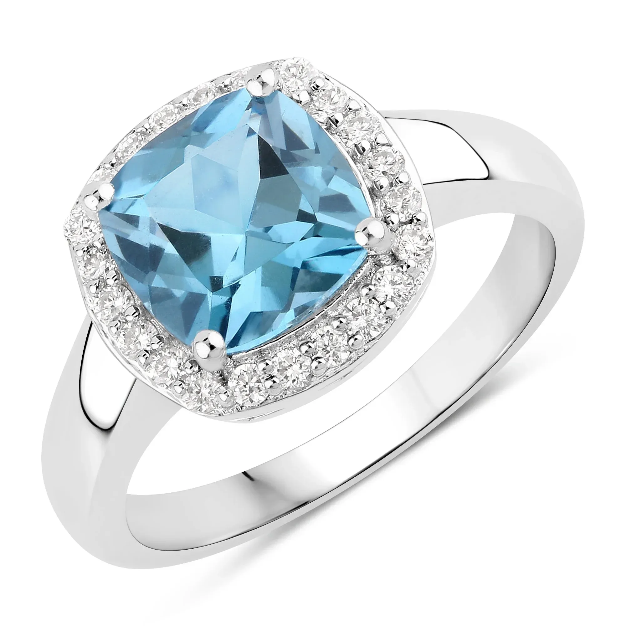 2.50 Ct Cushion London Blue Topaz and Lab Diamond Prong Silver Halo Ring sold by Zulily product image thumbnail 2
