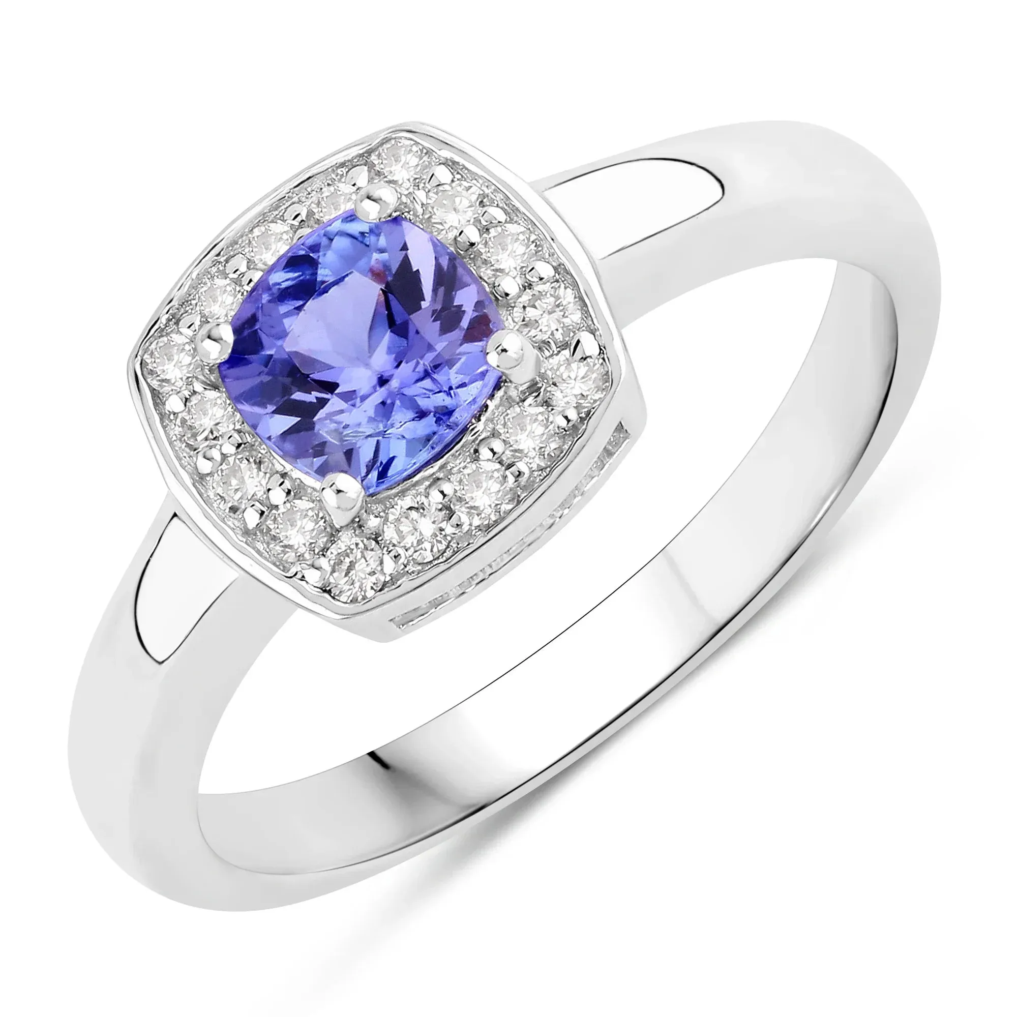0.55 Ct Cushion Violet Tanzanite and Lab Diamond Prong Silver Halo Bridge Ring sold by Zulily product image thumbnail 2