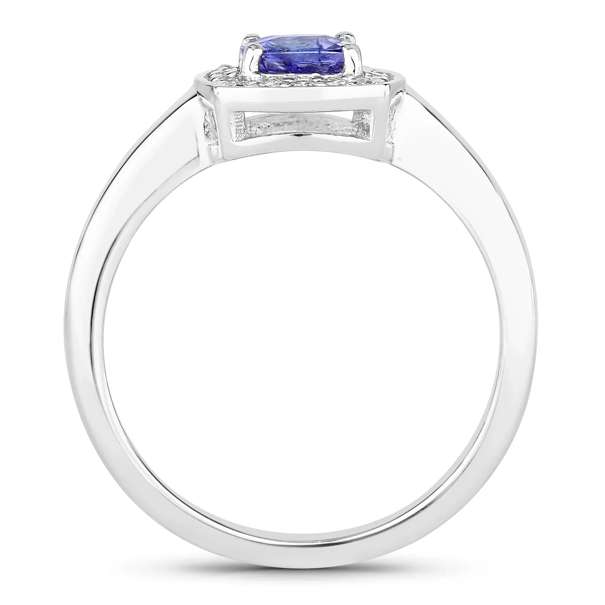 0.55 Ct Cushion Violet Tanzanite and Lab Diamond Prong Silver Halo Bridge Ring sold by Zulily product image thumbnail 3