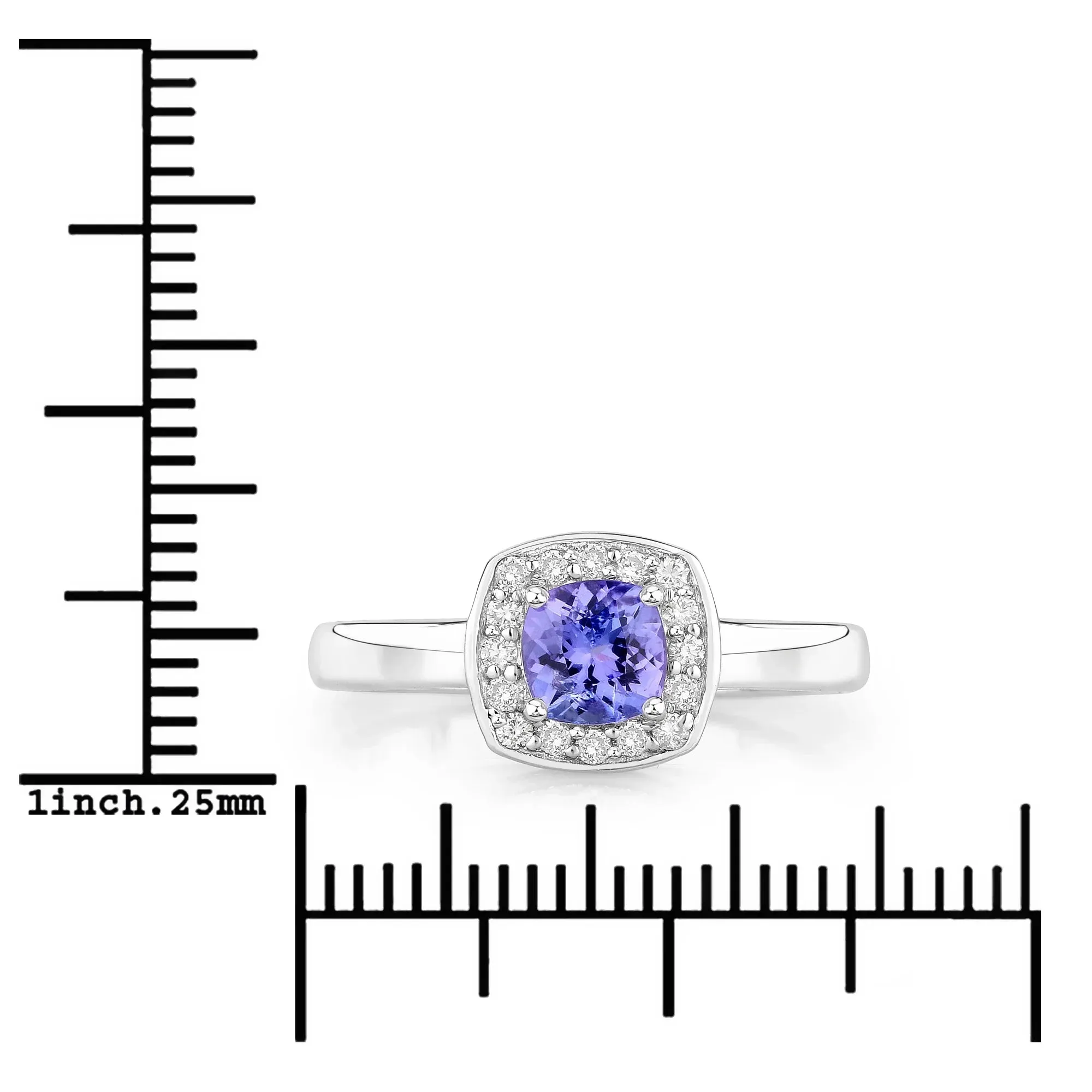0.55 Ct Cushion Violet Tanzanite and Lab Diamond Prong Silver Halo Bridge Ring sold by Zulily product image thumbnail 4