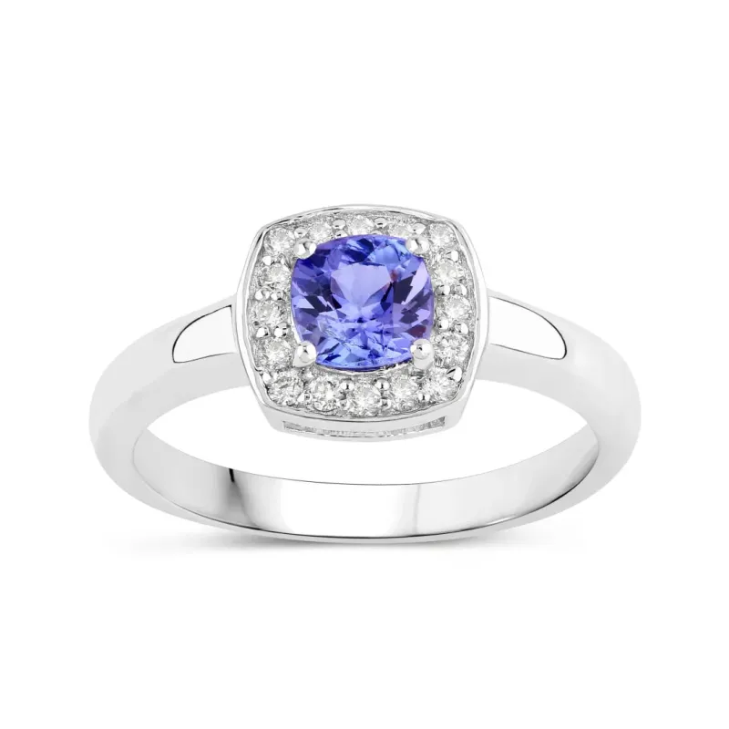 0.55 Ct Cushion Violet Tanzanite and Lab Diamond Prong Silver Halo Bridge Ring made by Zulily