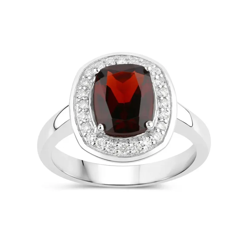 2.40 Ct Cushion Red Garnet Lab Diamond Prong Silver Halo Engagement Ring made by Zulily
