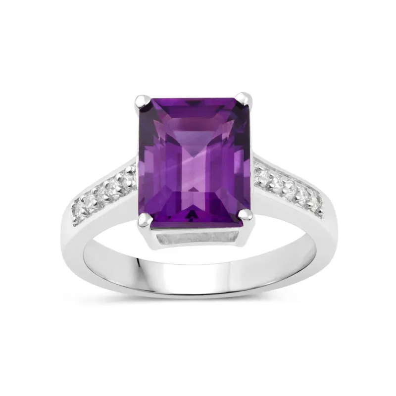 3.25 Ct Octagon Purple Amethyst and Lab Diamond Prong Silver Pave Bridge Ring made by Zulily