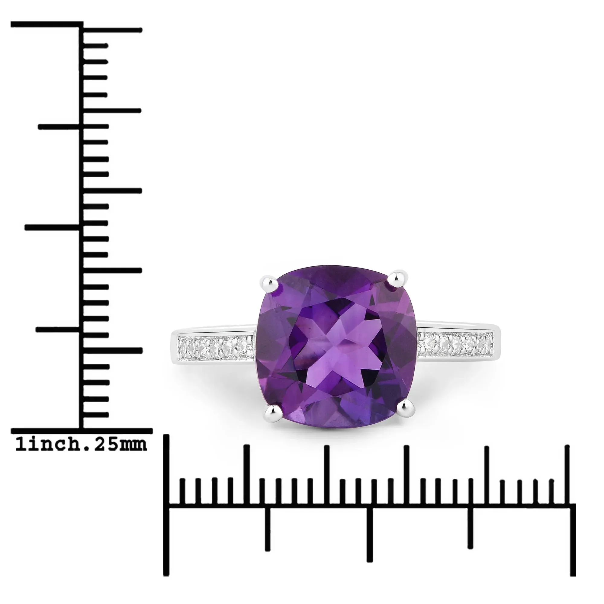 3.10 Ct Cushion Purple Amethyst and Lab Diamond Prong Silver Pave Bridge Ring sold by Zulily product image thumbnail 4