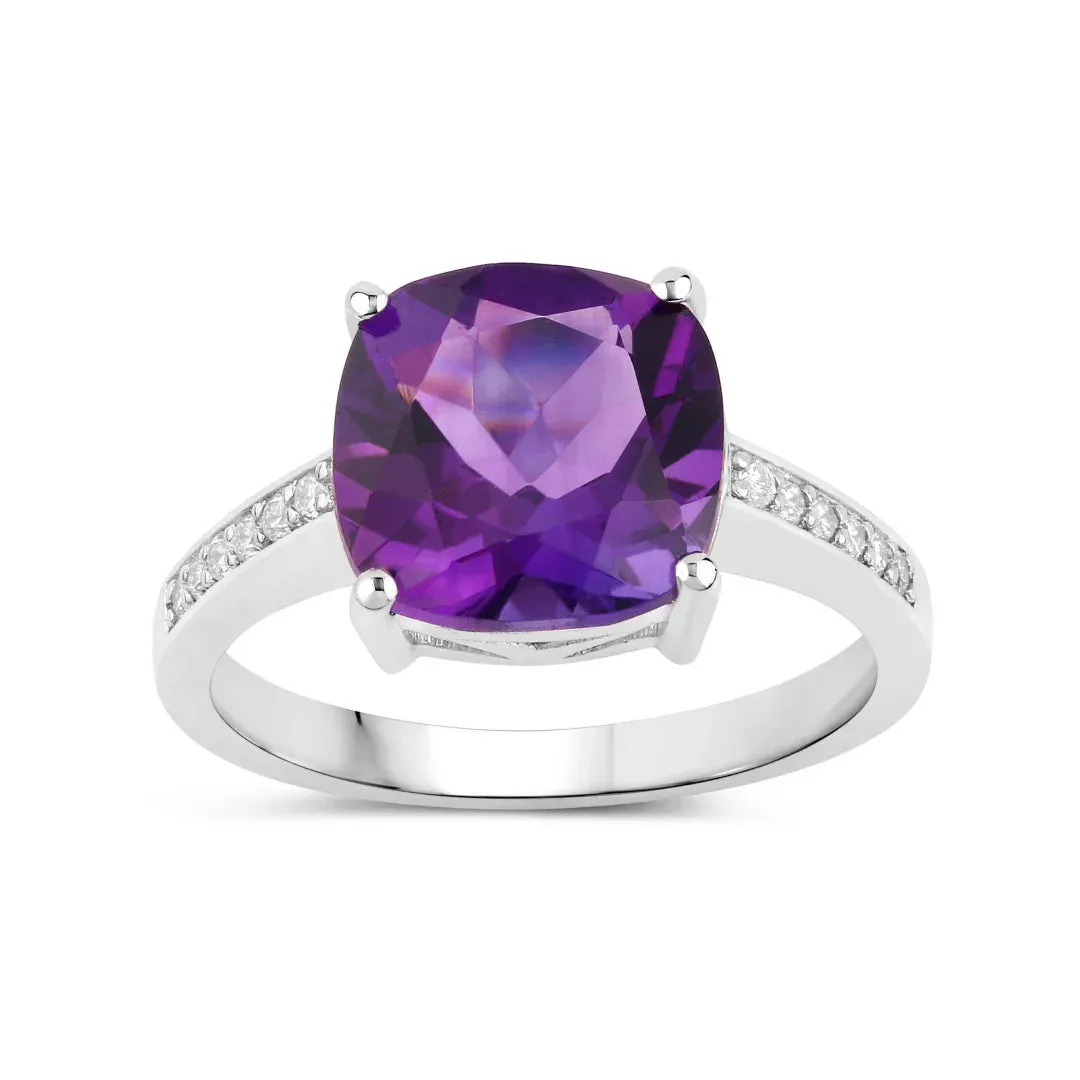 3.10 Ct Cushion Purple Amethyst and Lab Diamond Prong Silver Pave Bridge Ring sold by Zulily