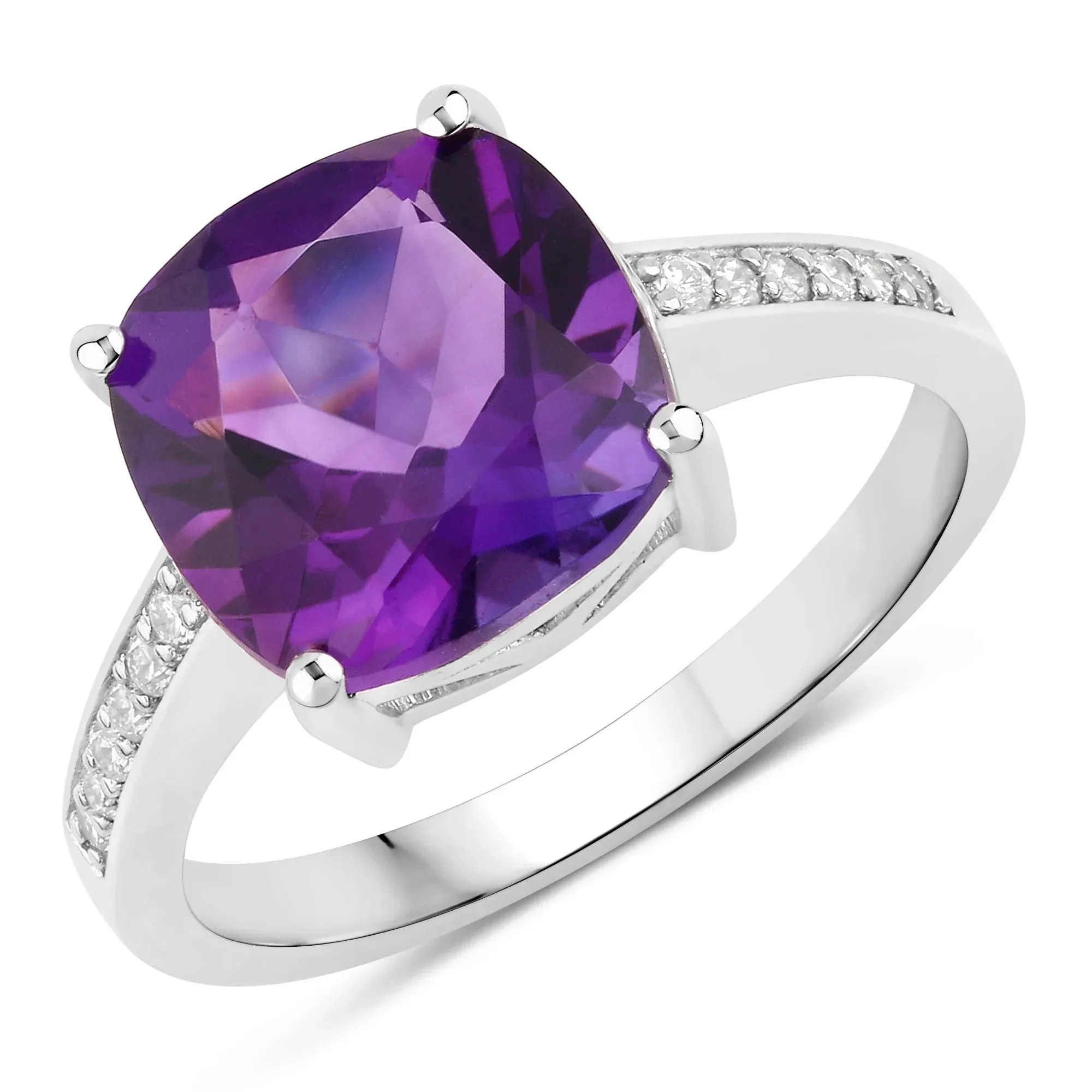3.10 Ct Cushion Purple Amethyst and Lab Diamond Prong Silver Pave Bridge Ring sold by Zulily product image thumbnail 2