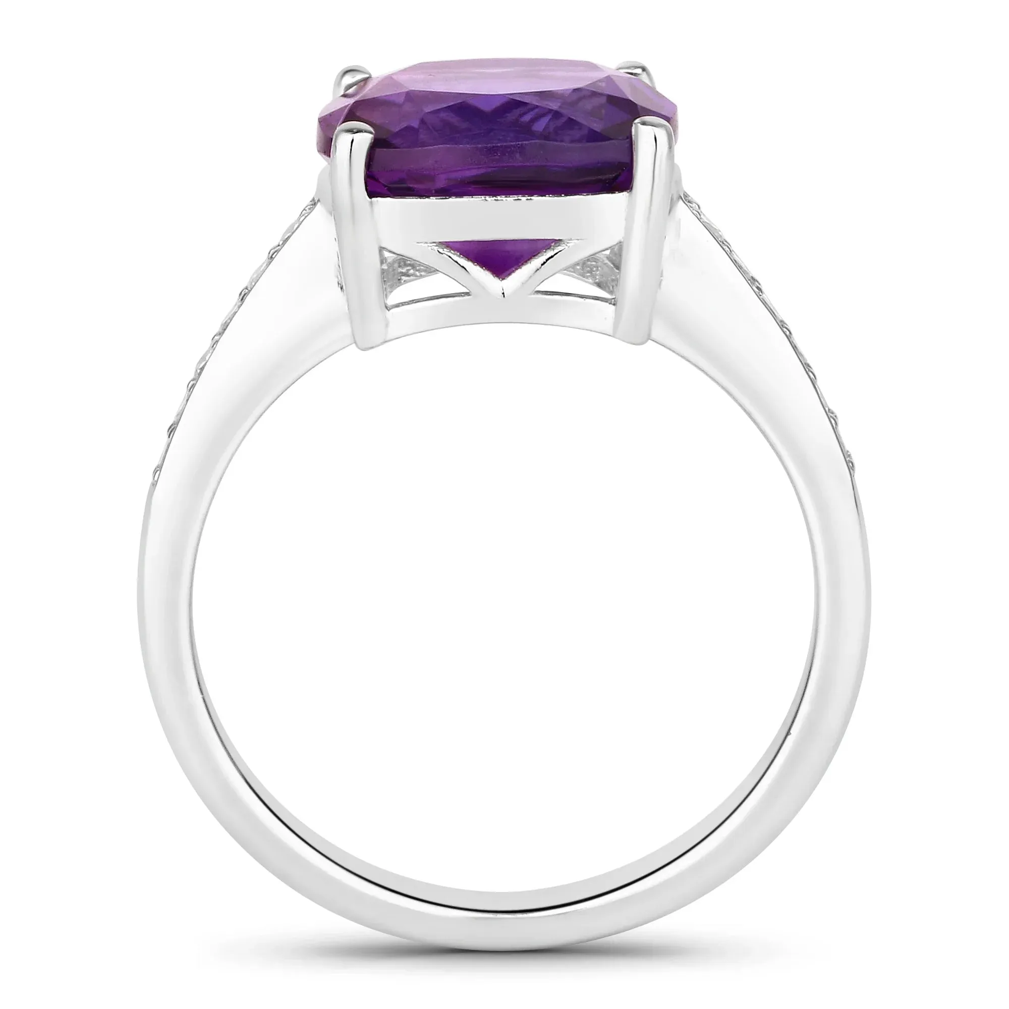 3.10 Ct Cushion Purple Amethyst and Lab Diamond Prong Silver Pave Bridge Ring sold by Zulily product image thumbnail 3