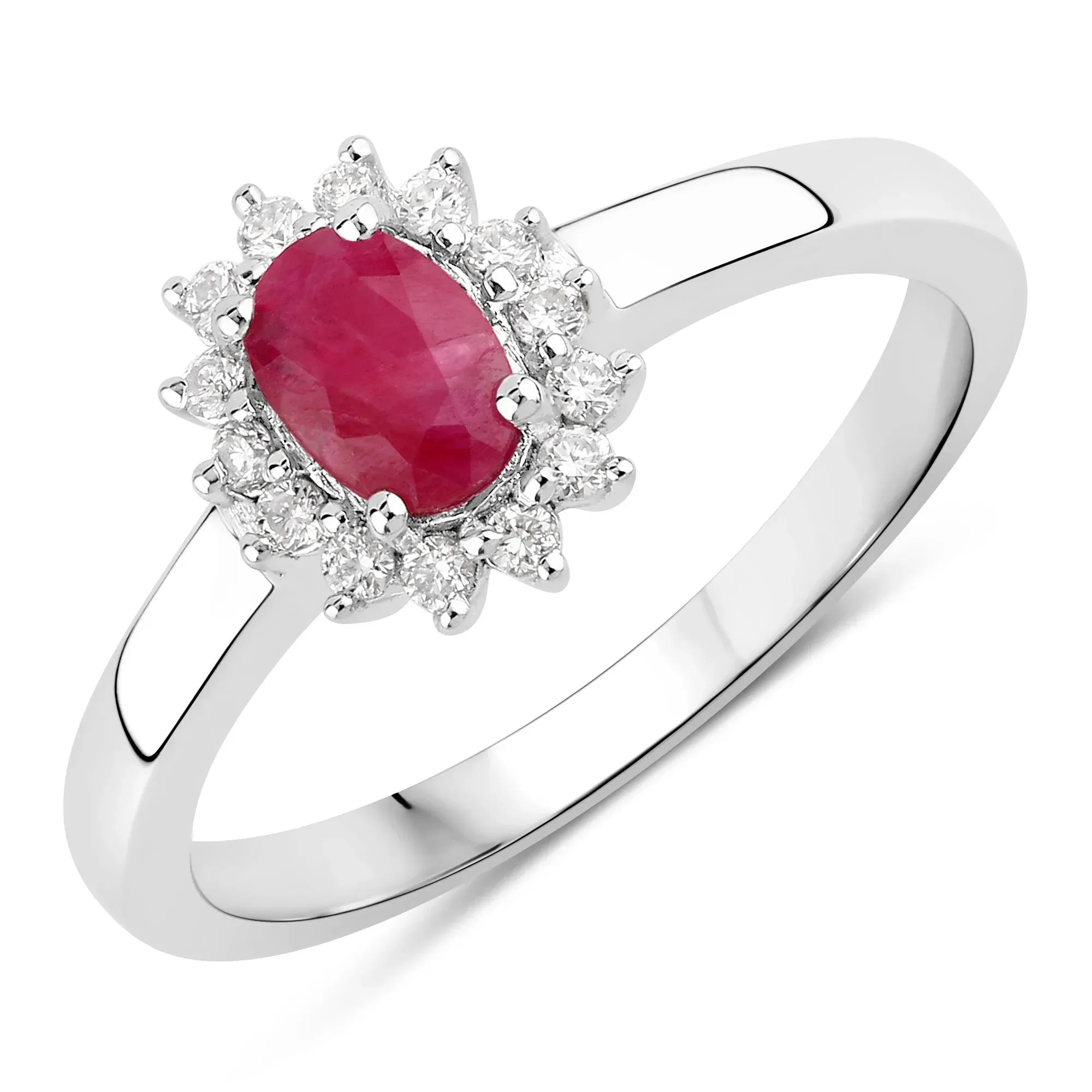 0.52 Ct Oval Pink Ruby Lab Diamond Prong Silver Halo Engagement Ring sold by Zulily product image thumbnail 2