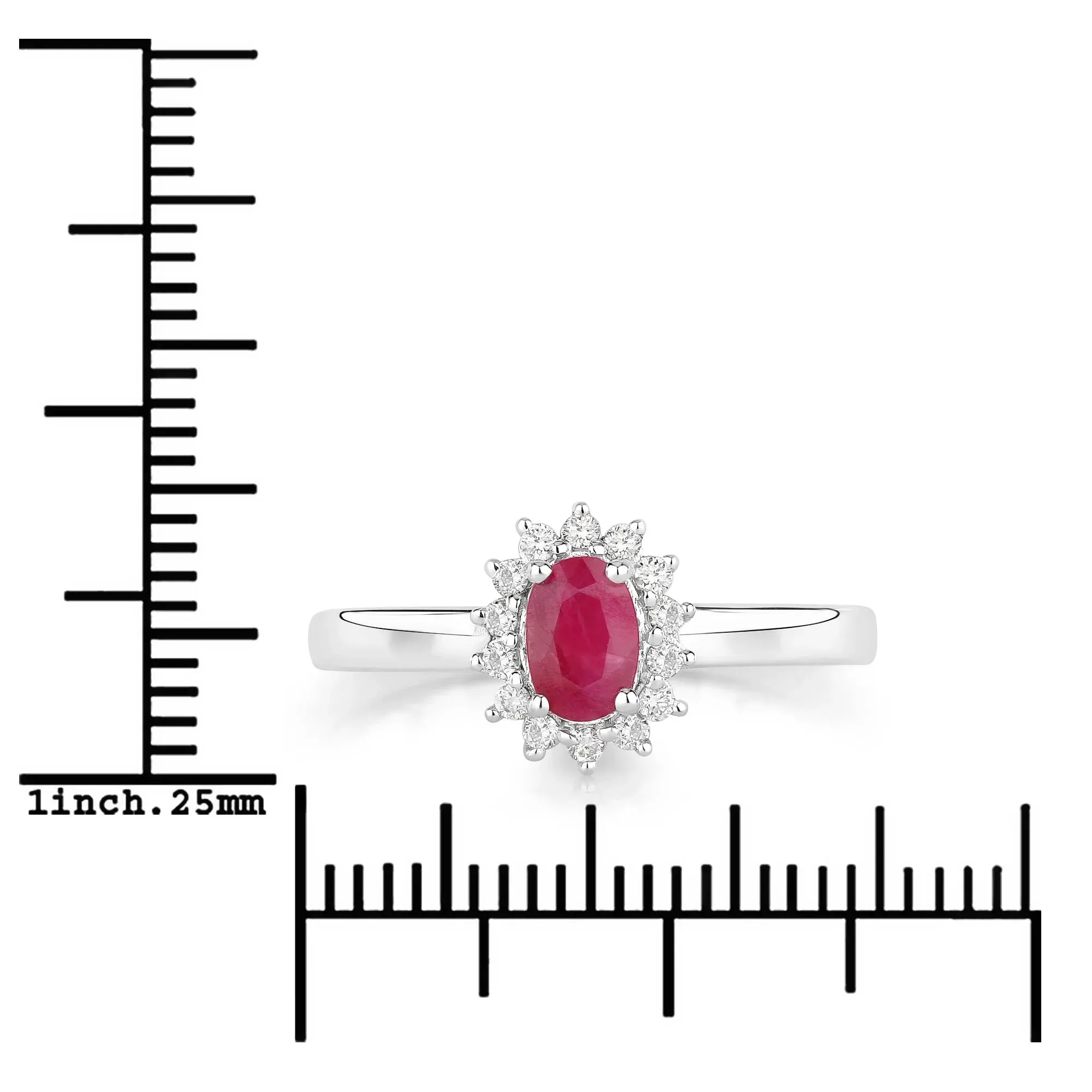 0.52 Ct Oval Pink Ruby Lab Diamond Prong Silver Halo Engagement Ring sold by Zulily product image thumbnail 4
