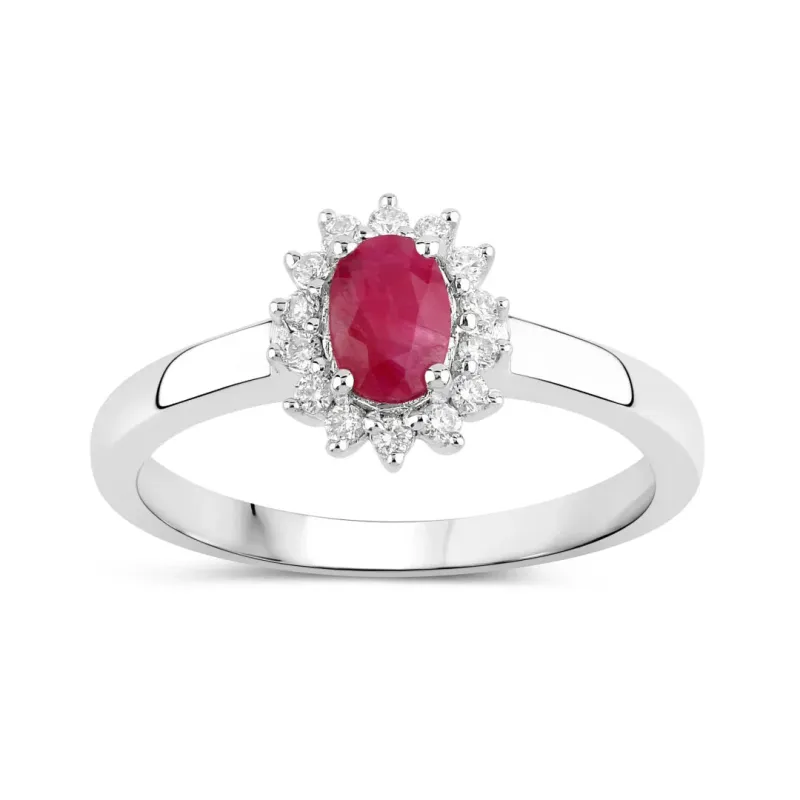 0.52 Ct Oval Pink Ruby Lab Diamond Prong Silver Halo Engagement Ring made by Zulily