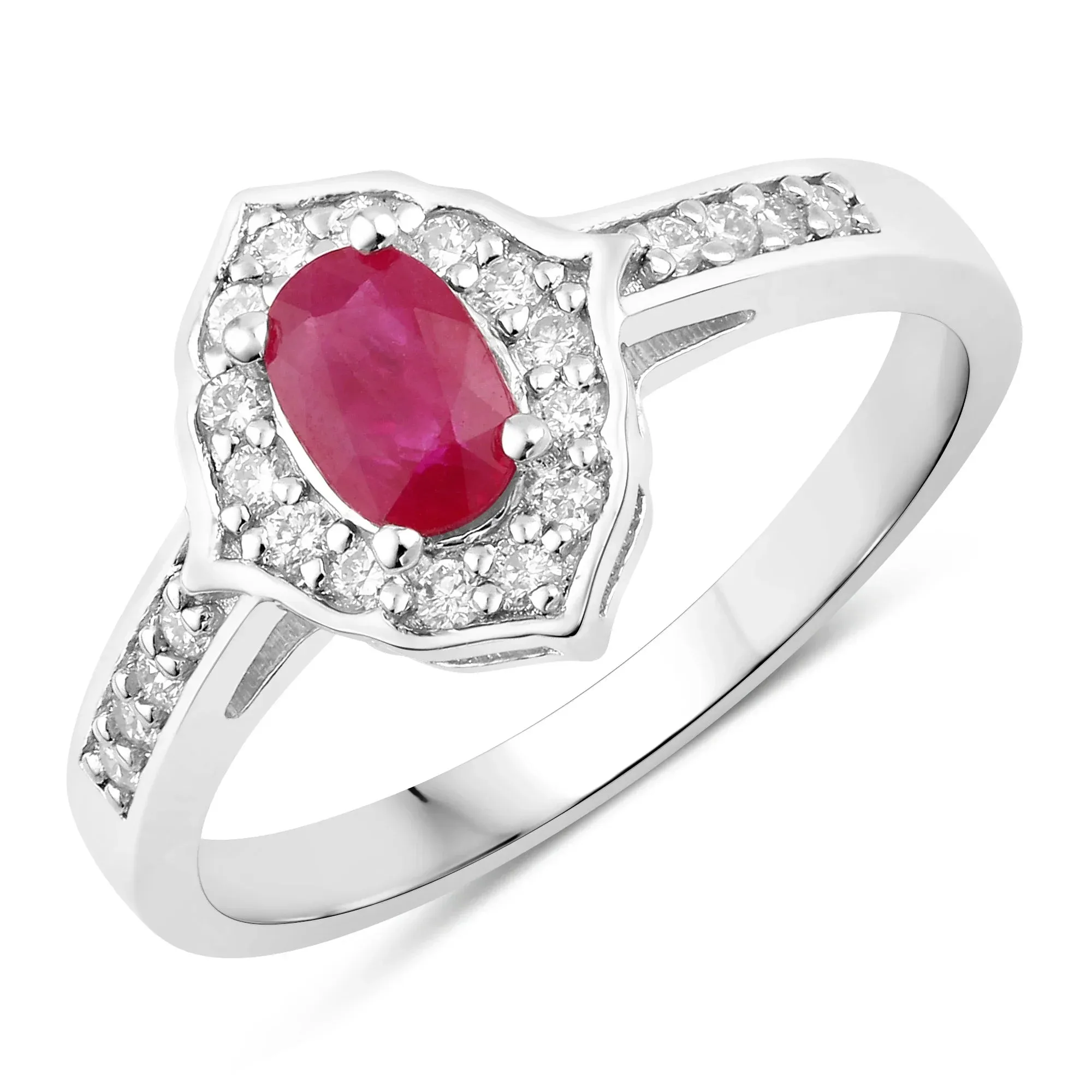 0.52 Ct Oval Pink Ruby & Lab Grown Diamond Prong Silver Halo Pave Band Ring sold by Zulily product image thumbnail 2