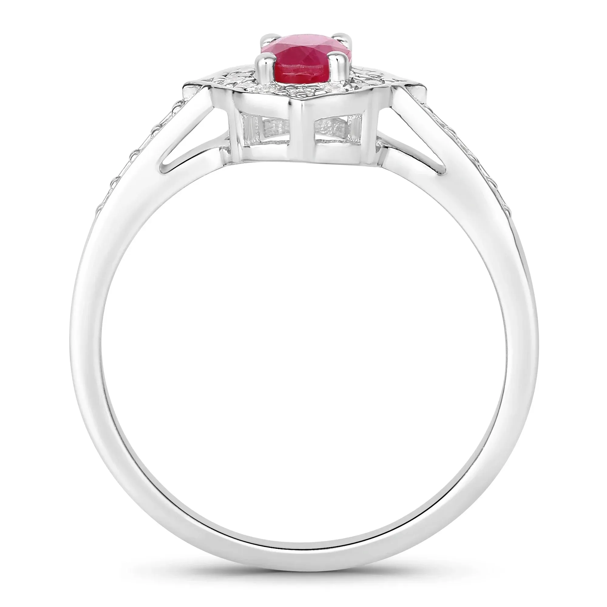 0.52 Ct Oval Pink Ruby & Lab Grown Diamond Prong Silver Halo Pave Band Ring sold by Zulily product image thumbnail 3