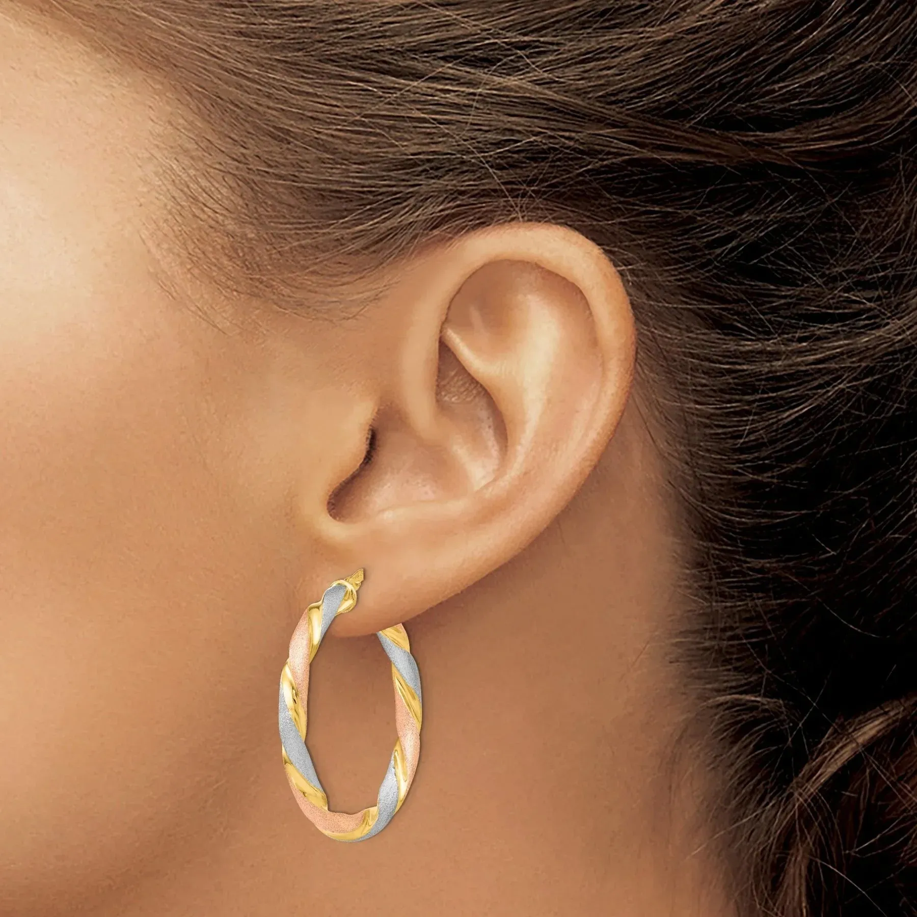 Tri-color Hinged Hoop Silver Earrings sold by Zulily product image thumbnail 2