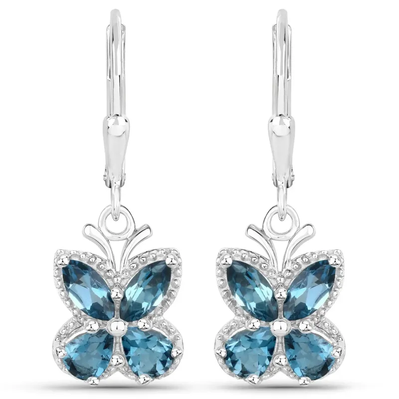 2.32 Ct London Blue Topaz Prong Silver Butterfly Leverback Earrings made by Zulily