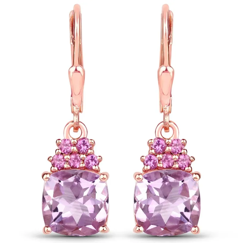 4.40 Ct Cushion Pink Amethyst Prong 18K Rose Gold Plated Silver Dangle Earrings made by Zulily