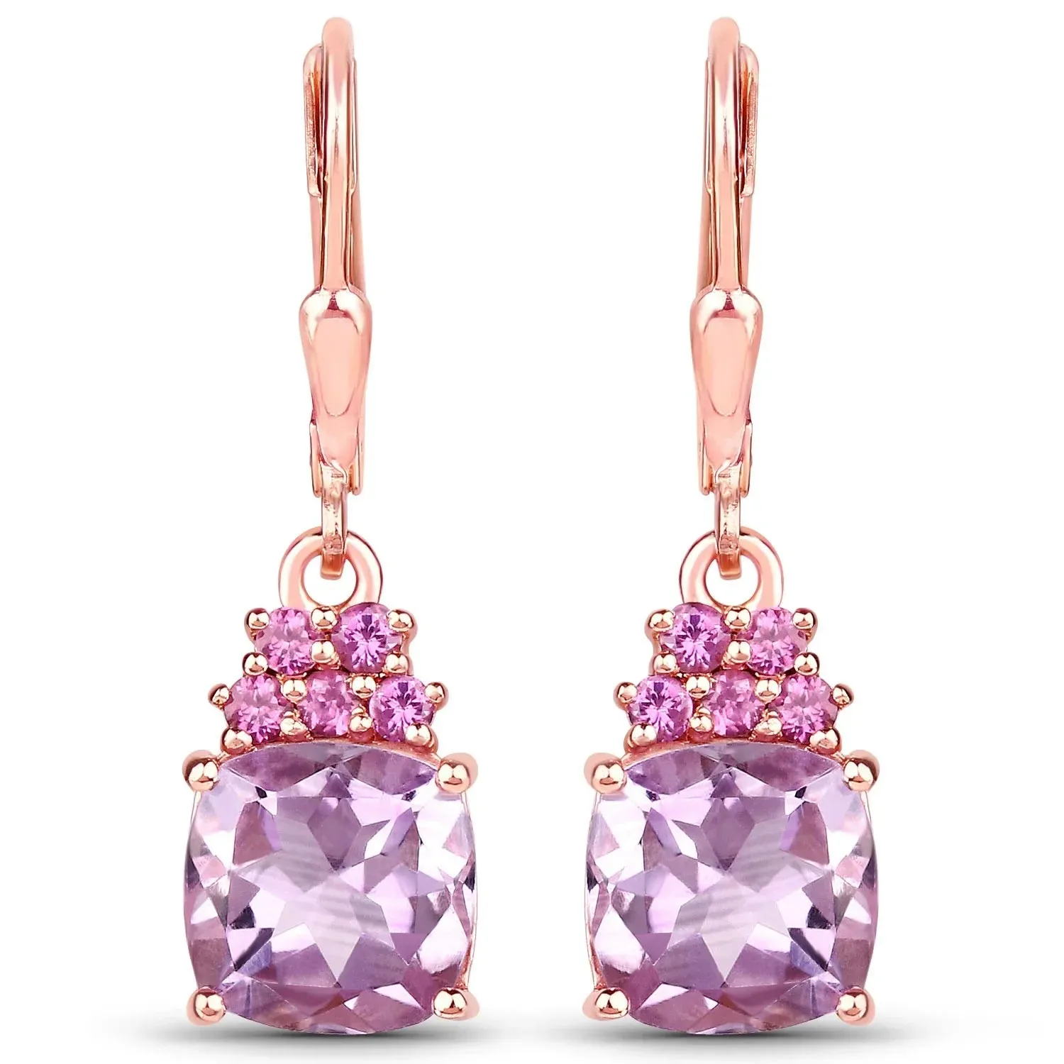 4.40 Ct Cushion Pink Amethyst Prong 18K Rose Gold Plated Silver Dangle Earrings sold by Zulily