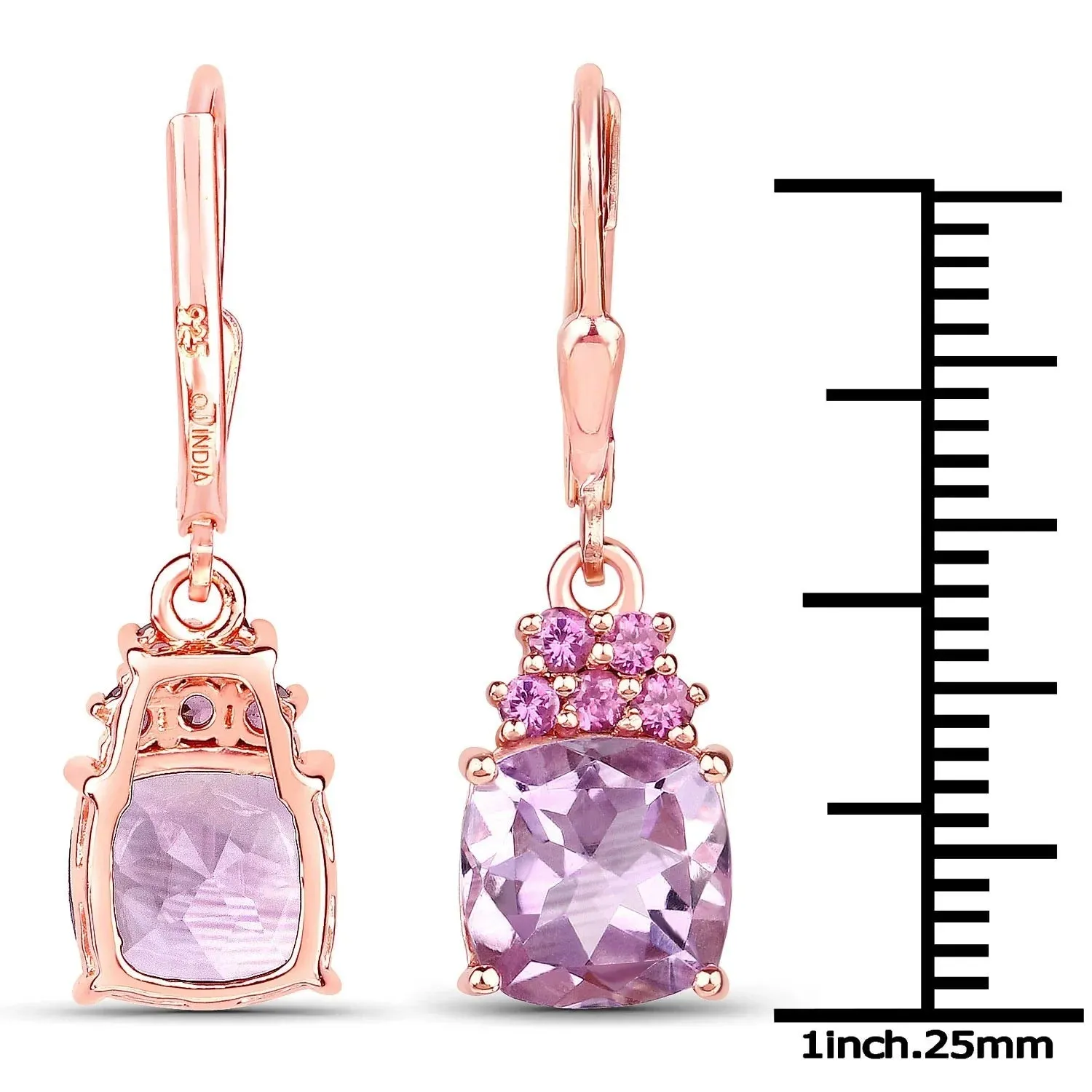 4.40 Ct Cushion Pink Amethyst Prong 18K Rose Gold Plated Silver Dangle Earrings sold by Zulily product image thumbnail 2