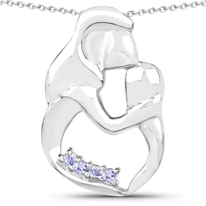 0.14 Ct Round Violet Tanzanite Prong Silver Mom Pendant Necklace made by Zulily