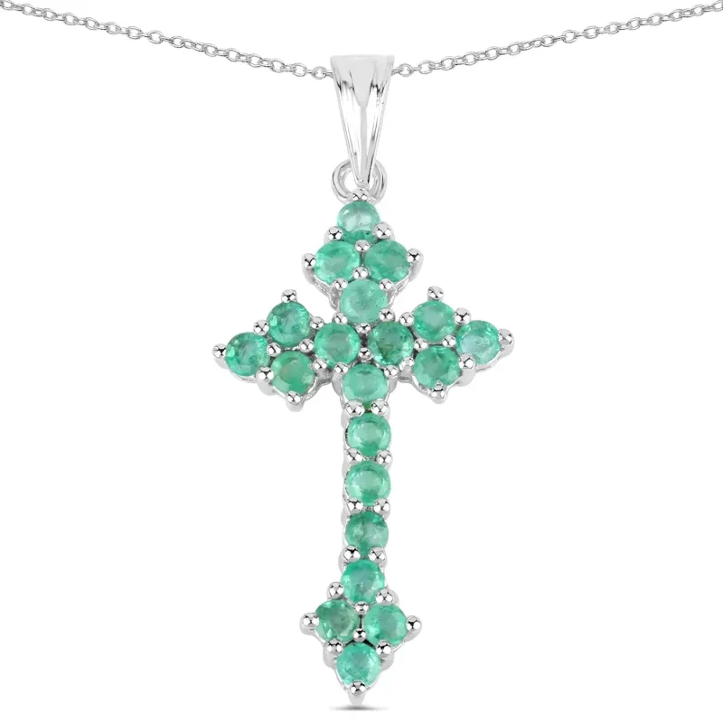2.00 Ct Green Zambian Emerald Prong Silver Cross Pendant Necklace made by Zulily
