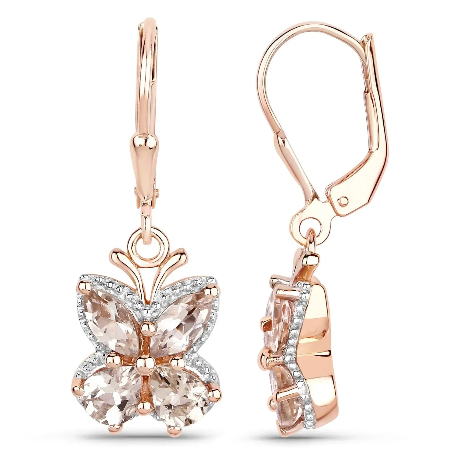 1.88 Ct Peach Morganite Prong 18K Rose Gold Plated Silver Dangle Earrings sold by Zulily product image thumbnail 2