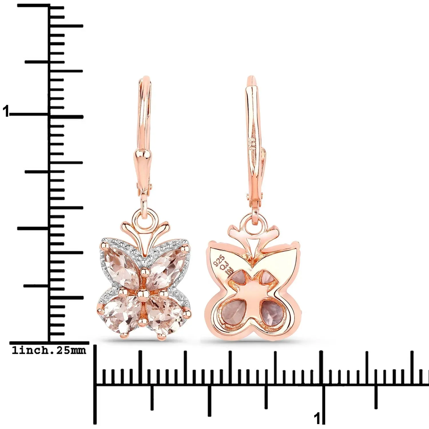 1.88 Ct Peach Morganite Prong 18K Rose Gold Plated Silver Dangle Earrings sold by Zulily product image thumbnail 3