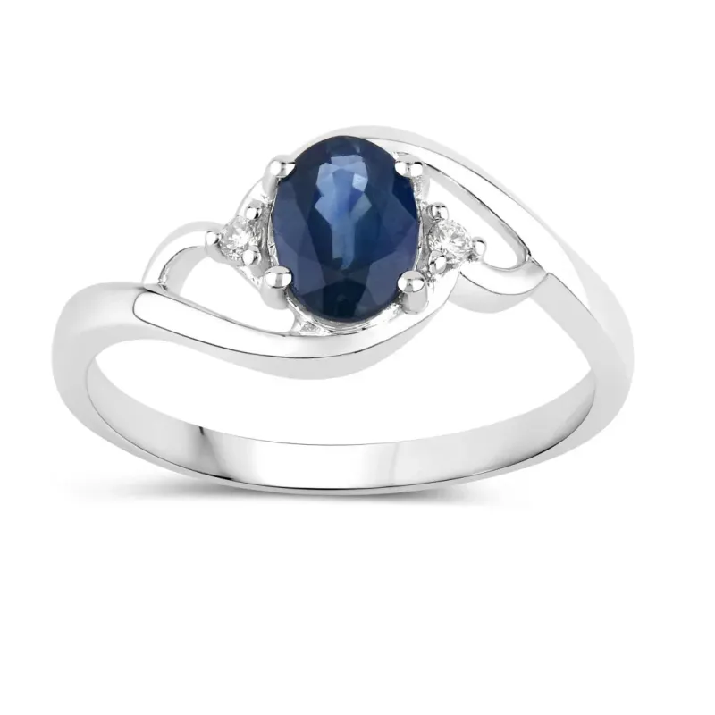0.95 Ct Oval Blue Sapphire & Lab Grown Diamond Prong 10K Gold Bypass Engagement Ring made by Zulily