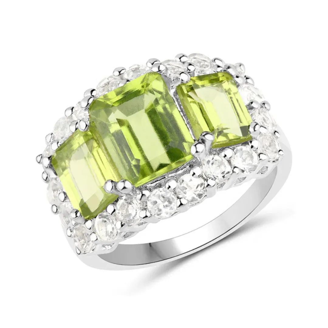 4.40 Ct Octagon Green Peridot Prong Silver Three Stone Halo Ring sold by Zulily product image thumbnail 2